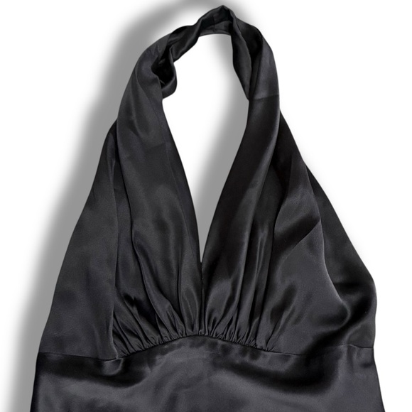 Y2K Silk Halter Top Tie Back Sleeveless Black Open‎ Back Party Cocktail Sexy O/S - Picture 2 of 5